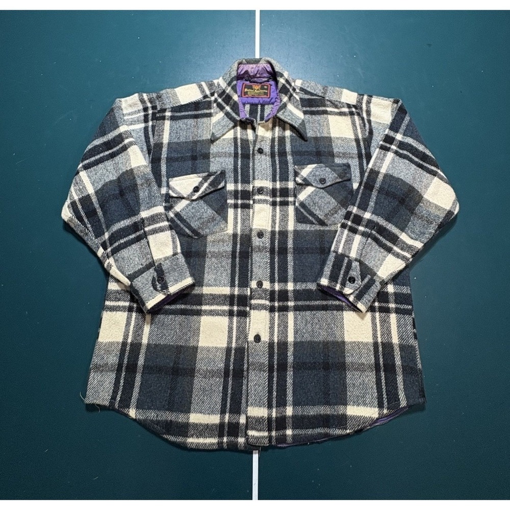 Vtg 60s CPO Wool Shacket Shirt Jacket XL Heavy Plaid Flannel Chief Petty Officer